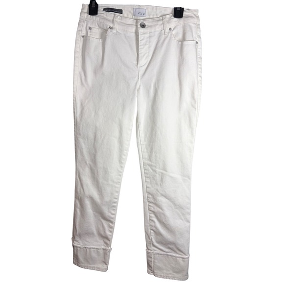 ecru Denim - Ecru The Bel-Air Cuffed Skinny Jeans White Rhinestone Detail Womens Size 4